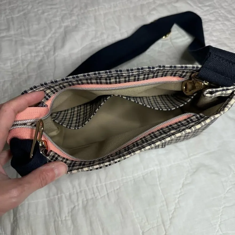 Black and tan purse plaid handmade bag crossbody cotton
